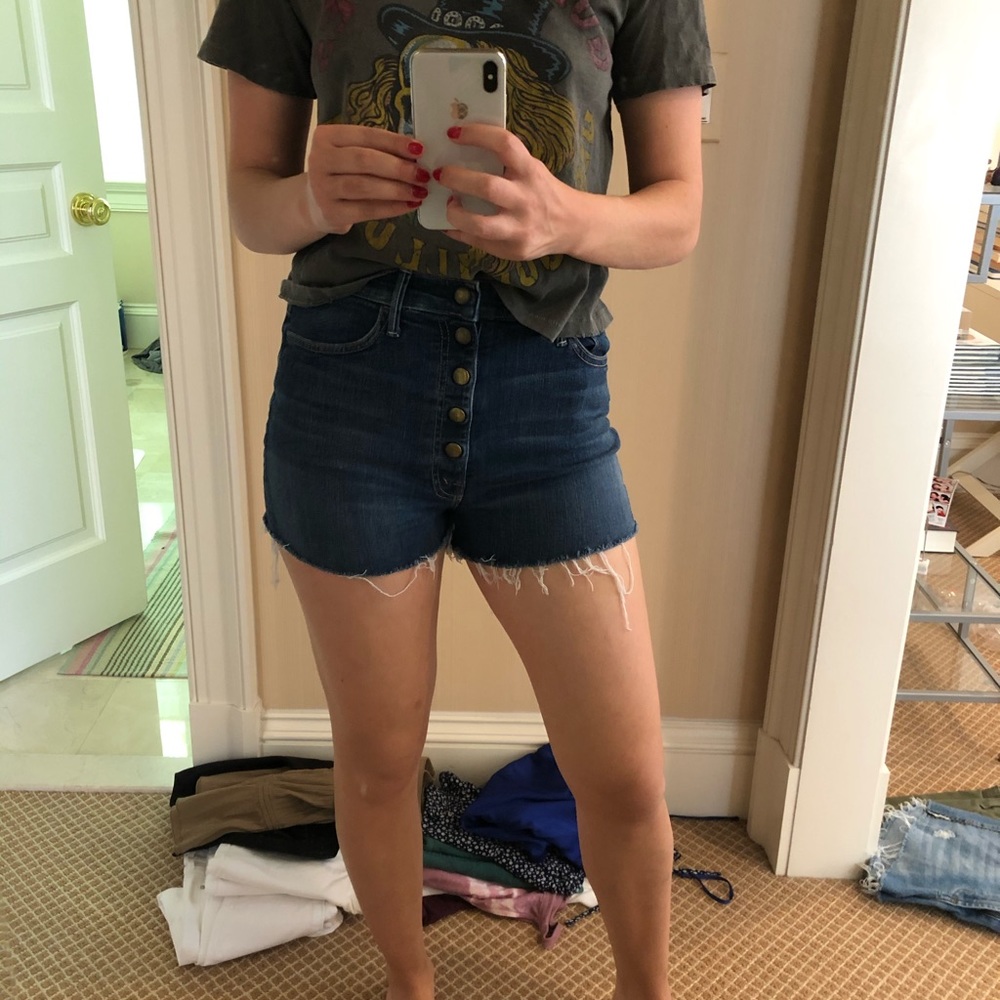 Button front jean shorts